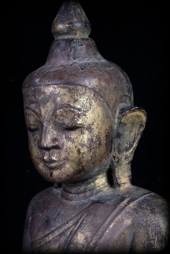 Extremely Rare Early 18C Wood Burma Ava Buddha #CA1074